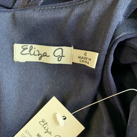 Eliza J Navy Embellished Neckline Ruched Gown - Picture 10 of 12